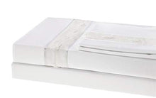 Load image into Gallery viewer, Proudly Made in USA,100% Egyptian Cotton Bed Sheet Set,750 Thread Count,Giza86,Sateen Weave,Set Includes:1-Flat Sheet,1-Fitted Sheet&2-Pillows-Cal King,White-with Fancy Linen Fabric and 2 Lines Satin