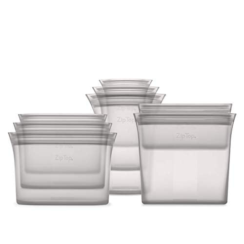 Zip Top Reusable Silicone Store & Serve Storage Bag Sets - Grey, Complete Set of 8