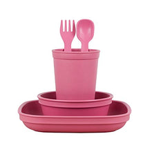 Load image into Gallery viewer, Re-Play Made in The USA Eco Friendly Dinnerware Set for Toddlers and Children - Drinking Cup, Deep Walled Plate, Bowl, Spoon & Fork Set (Bright Pink)