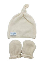 Load image into Gallery viewer, Jack & Mary Designs Handmade Cashmere Baby Infant Beanie Hat Knotted Cap Mittens Set Cream