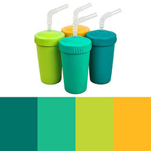 Load image into Gallery viewer, Re-Play Made in USA 4pk Straw Cups with Reversible Straws| Made from Eco Friendly Heavyweight Recycled Milk Jugs - Virtually Indestructible | Aqua, Sunny Yellow, Teal and Lime Green | Aqua Asst (4pk)