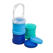 Load image into Gallery viewer, Re-Play Made in USA Stackable Food & Snack Storage Containers | 3 Storage Lids and 1 Travel Lid | Made with Eco Friendly Heavyweight Recycled Milk Jugs| Virtually Indestructible| | Aqua,Sky Blue,Navy