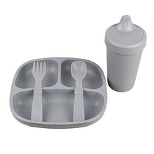 Load image into Gallery viewer, Re-Play Made in The USA Toddler Diner Set | Divided Plate, No Spill Sippy Cup, Utensil Set | Eco Friendly Heavyweight Recycled Milk Jugs - Virtually Indestructible | Grey