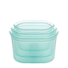 Load image into Gallery viewer, Zip Top Reusable 100% Silicone Food Storage Bags and Containers, Made in the USA - 3 Dish Set - Teal
