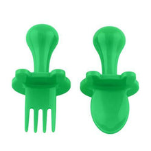 Load image into Gallery viewer, eZtotZ | Made in USA First Self Feeding Baby and Infant Utensils | Mini Spoon and Fork Training Utensil Set for BLW | Anti-Choke Baby Led Weaning Toddler Silverware | 6-12 Month + | BPA Free (Green) - United States of Made