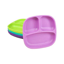 Load image into Gallery viewer, Re-Play 4pk - 7.37" Divided Plates with Deep Sides for Baby, Toddler & Child Feeding in Purple, Lime, Aqua & Amethyst | BPA Free | Made in USA from Eco Friendly Recycled Milk Jugs | (Mermaid 4pk)
