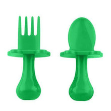 Load image into Gallery viewer, eZtotZ | Made in USA First Self Feeding Baby and Infant Utensils | Mini Spoon and Fork Training Utensil Set for BLW | Anti-Choke Baby Led Weaning Toddler Silverware | 6-12 Month + | BPA Free (Green) - United States of Made