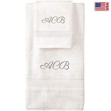 Load image into Gallery viewer, Made in The USA Monogrammed Personalized Hotel Bath Towel Collection 100% USA Cotton - Monogrammed Bath Towel - 27" x 54", White (Organic)
