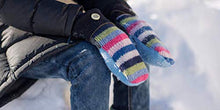 Load image into Gallery viewer, Jack & Mary Designs Handmade Kids Fleece-Lined Wool Mittens, Made from Recycled Sweaters in the USA (Pink/Gray/Cream, Small/Medium)