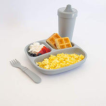 Load image into Gallery viewer, Re-Play Made in The USA Toddler Diner Set | Divided Plate, No Spill Sippy Cup, Utensil Set | Eco Friendly Heavyweight Recycled Milk Jugs - Virtually Indestructible | Grey
