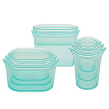 Load image into Gallery viewer, Zip Top Reusable 100% Silicone Food Storage Bags and Containers, Made in the USA - Full Set- 3 Cups, 3 Dishes & 2 Bags - Teal - Made in the USA!