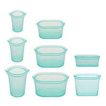 Load image into Gallery viewer, Zip Top Reusable 100% Silicone Food Storage Bags and Containers, Made in the USA - Full Set- 3 Cups, 3 Dishes & 2 Bags - Teal - Made in the USA!