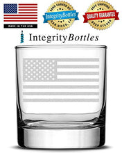 Load image into Gallery viewer, Integrity Bottles Premium American Flag Whiskey Glass, Hand Etched Old Glory 10oz Rocks Glass, Made in USA, Highball Gifts, Sand Carved
