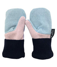 Load image into Gallery viewer, Jack & Mary Designs Handmade Children's Flannel Top Fleece-Lined Wool Mittens for Kids, Made from Recycled Sweaters in the USA (Purple Dots, Small/Medium)