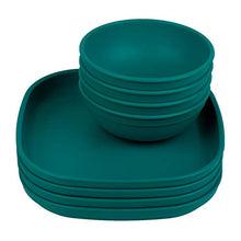 Load image into Gallery viewer, Re-Play Made in USA Recycled Products |Set of 4-9" Heavy Duty Eco Friendly Dining Plates and 20 oz. Bowls, Teal |Great for Outdoor, Camping, Party, Tailgating or Everyday Dining