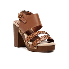 Load image into Gallery viewer, Californians Fanny Women's Braided Heeled Sandal, Brown, 9
