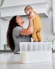 Load image into Gallery viewer, Zip Top Reusable 100% Platinum Silicone Breast Milk Storage Bag Set of 6 + Freezer Tray