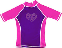 Load image into Gallery viewer, grUVywear Girls Rash Guard Sun Protective UV Swim Shirt & Bikini Swim Skirt Set (Large / 9-10, Peace of My Heart)