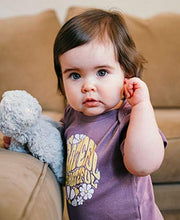 Load image into Gallery viewer, Soul Flower Grateful Not Hateful Organic Cotton Baby Onesie, Purple Girl’s Graphic Short Sleeve Infant Bodysuit