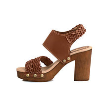 Load image into Gallery viewer, Californians Fanny Women's Braided Heeled Sandal, Brown, 9