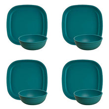 Load image into Gallery viewer, Re-Play Made in USA Recycled Products |Set of 4-9" Heavy Duty Eco Friendly Dining Plates and 20 oz. Bowls, Teal |Great for Outdoor, Camping, Party, Tailgating or Everyday Dining