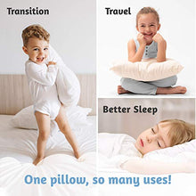 Load image into Gallery viewer, Organic Toddler Pillow & Pillowcase, Made in USA, 13X18, Soft, Hypoallergenic, Safe for Sensitive Skin & Allergies, Sulfate & Cruelty free, Machine Washable. Ideal for travel & daycare