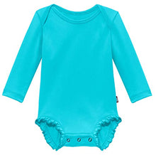 Load image into Gallery viewer, City Threads Baby Girls' Ruffle One Piece Rash Guard in Long Sleeves with UPF50+ Sun Protection Swimming Pool or Beach Made in USA, Turquoise, 18/24m