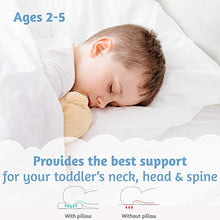 Load image into Gallery viewer, Organic Toddler Pillow & Pillowcase, Made in USA, 13X18, Soft, Hypoallergenic, Safe for Sensitive Skin & Allergies, Sulfate & Cruelty free, Machine Washable. Ideal for travel & daycare