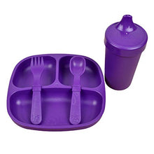 Load image into Gallery viewer, Re-Play Made in The USA Toddler Diner Set | Divided Plate, No Spill Sippy Cup, Utensil Set | Eco Friendly Heavyweight Recycled Milk Jugs - Virtually Indestructible | Amethyst