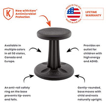 Load image into Gallery viewer, Kore Kids Wobble Chair - Flexible Seating Stool for Classroom & Elementary School, ADD/ADHD - Made in USA - Age 6-7, Grade 1-2, Black (14in)
