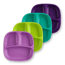 Load image into Gallery viewer, Re-Play 4pk - 7.37" Divided Plates with Deep Sides for Baby, Toddler & Child Feeding in Purple, Lime, Aqua & Amethyst | BPA Free | Made in USA from Eco Friendly Recycled Milk Jugs | (Mermaid 4pk)