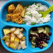 Load image into Gallery viewer, Re-Play Made in The USA Dinnerware Set - 3pk Divided Plates with Matching Utensils Set (True Blue)