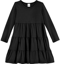 Load image into Gallery viewer, City Threads Big Girls' Cotton Long Sleeve Tiered Ruffle Princess Fairy Party Dress SPD Sensory Sensitive Clothing Toddler Young Girl Dress, Black, 4T