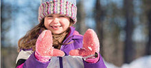 Load image into Gallery viewer, Jack & Mary Designs Handmade Children's Flannel Top Fleece-Lined Wool Mittens for Kids, Made from Recycled Sweaters in the USA (Purple Dots, Small/Medium)