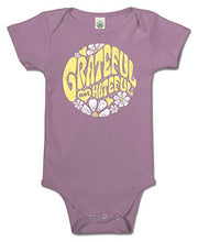 Load image into Gallery viewer, Soul Flower Grateful Not Hateful Organic Cotton Baby Onesie, Purple Girl’s Graphic Short Sleeve Infant Bodysuit