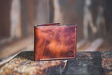 Load image into Gallery viewer, Bifold Leather Wallet For Men | Made in USA | Mens Bifold Wallets | American Made | Tobacco Snakebite Brown | Main Street Forge - United States of Made
