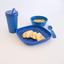 Load image into Gallery viewer, RE-PLAY Made in USA Navy Blue 5 Piece Toddler Feeding Set Includes 2 Deep Flat Plates, Silicone Storage Lid, Utensils - Made from BPA Free Eco-Friendly Recycled Milk Jugs - Virtually Indestructible