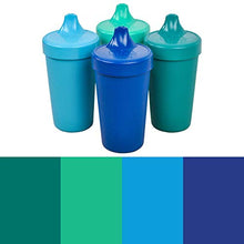 Load image into Gallery viewer, RE-PLAY 4pk - 10 oz. No Spill Sippy Cups for Baby, Toddler, and Child Feeding in Sky Blue, Aqua, Navy Blue and Teal | BPA Free | Made in USA from Eco Friendly Recycled Milk Jugs | True Blue+