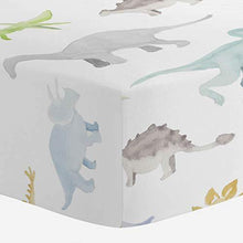 Load image into Gallery viewer, Carousel Designs Watercolor Dinosaurs Crib Sheet - Organic 100% Cotton Fitted Crib Sheet - Made in The USA - United States of Made