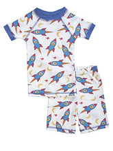 Load image into Gallery viewer, Brian the Pekingese Boys 100% Organic Cotton Short Sleeve & Shorts Pajamas (2T, Blue Rocket)