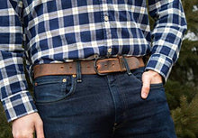 Load image into Gallery viewer, Bootlegger Leather Belt | Made in USA | Brown with Black Buckle - 36 - United States of Made