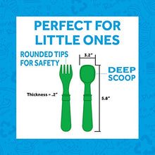 Load image into Gallery viewer, Re-Play Made in USA 8pk Toddler Feeding Utensils Spoon and Fork Set | Eco Friendly Recycled Milk Jugs - Virtually Indestructible | Sky Blue, Aqua, Teal, Navy (True Blue+)