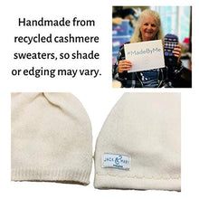 Load image into Gallery viewer, Jack & Mary Designs Handmade Cashmere Baby Infant Beanie Hat Knotted Cap Mittens Set Cream