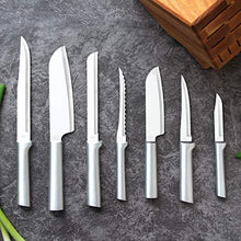Load image into Gallery viewer, Rada Cutlery Oak Block 7 Pc Stainless Steel Kitchen Knife Set with Aluminum, Silver Handle