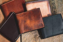 Load image into Gallery viewer, Bifold Leather Wallet For Men | Made in USA | Mens Bifold Wallets | American Made | Tobacco Snakebite Brown | Main Street Forge - United States of Made
