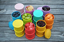 Load image into Gallery viewer, Re-Play Made in USA Stackable Food & Snack Storage Containers | 3 Storage Lids and 1 Travel Lid | Made with Eco Friendly Heavyweight Recycled Milk Jugs| Virtually Indestructible| | Aqua,Sky Blue,Navy