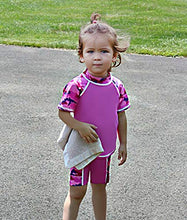 Load image into Gallery viewer, grUVywear Baby | Toddler Girl Rash Guard UV 2 Piece Sun Protection Swimsuit Set - Hippie Peace | 0-6 Months