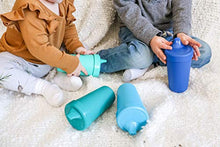 Load image into Gallery viewer, RE-PLAY 4pk - 10 oz. No Spill Sippy Cups for Baby, Toddler, and Child Feeding in Sky Blue, Aqua, Navy Blue and Teal | BPA Free | Made in USA from Eco Friendly Recycled Milk Jugs | True Blue+