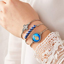 Load image into Gallery viewer, Luca + Danni | Crystal Pearl Bangle Bracelet For Women in Iridescent Dark Blue - Silver Tone Size Regular Made in USA