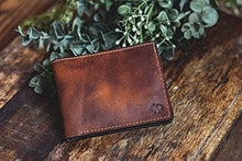 Load image into Gallery viewer, Bifold Leather Wallet For Men | Made in USA | Mens Bifold Wallets | American Made | Tobacco Snakebite Brown | Main Street Forge - United States of Made